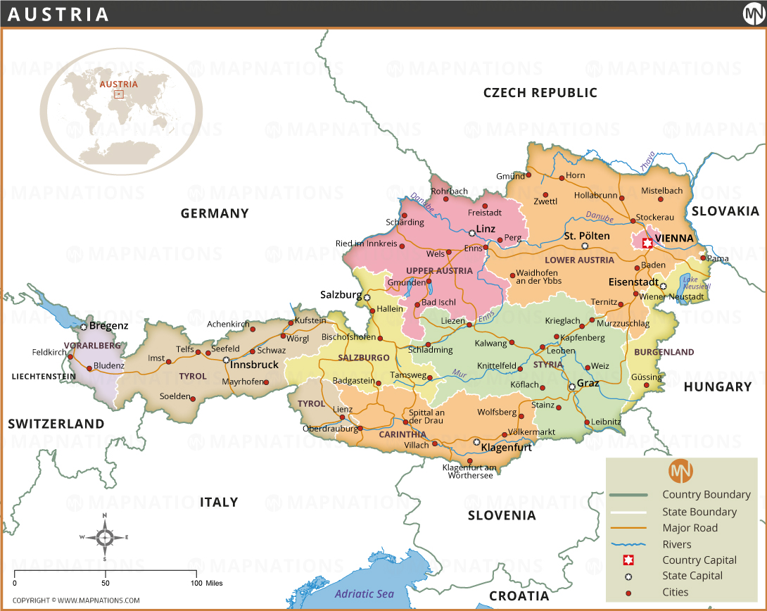 Map Of Austria Map Of Austria With States Cities And Borders Map Of Austria Map Of Austria With States Cities And Borders
