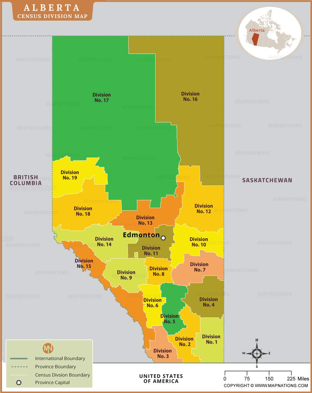 Alberta Census Division Map – 19 Divisions of Alberta, Canada