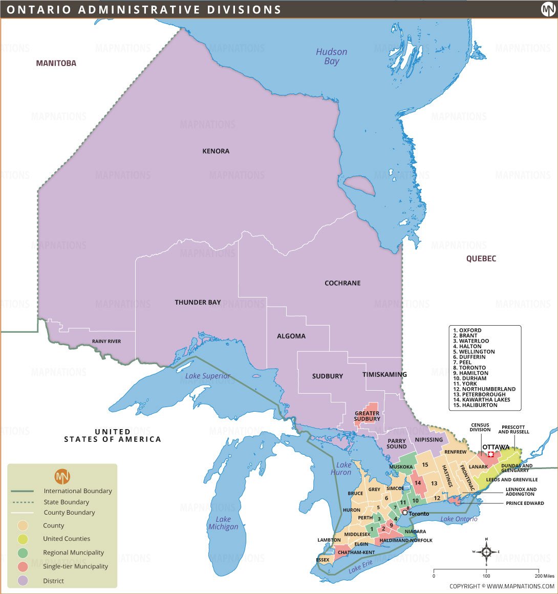Ontario administrative divisions map