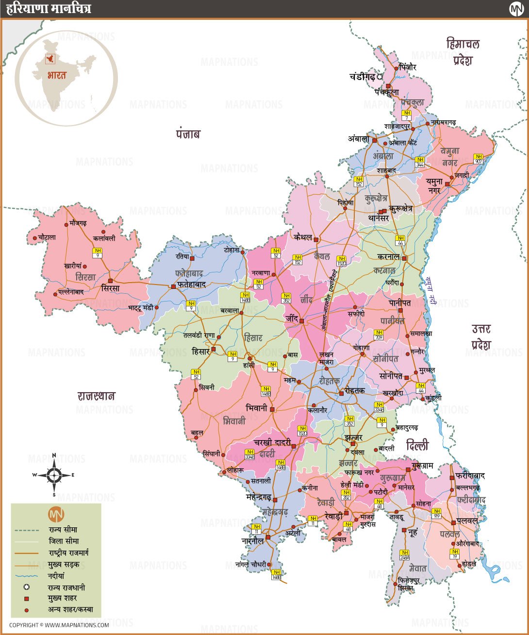 हरियाणा का मानचित्र