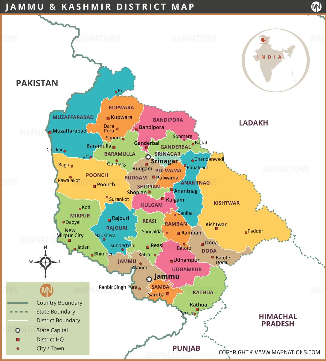 Jammu and Kashmir District Map