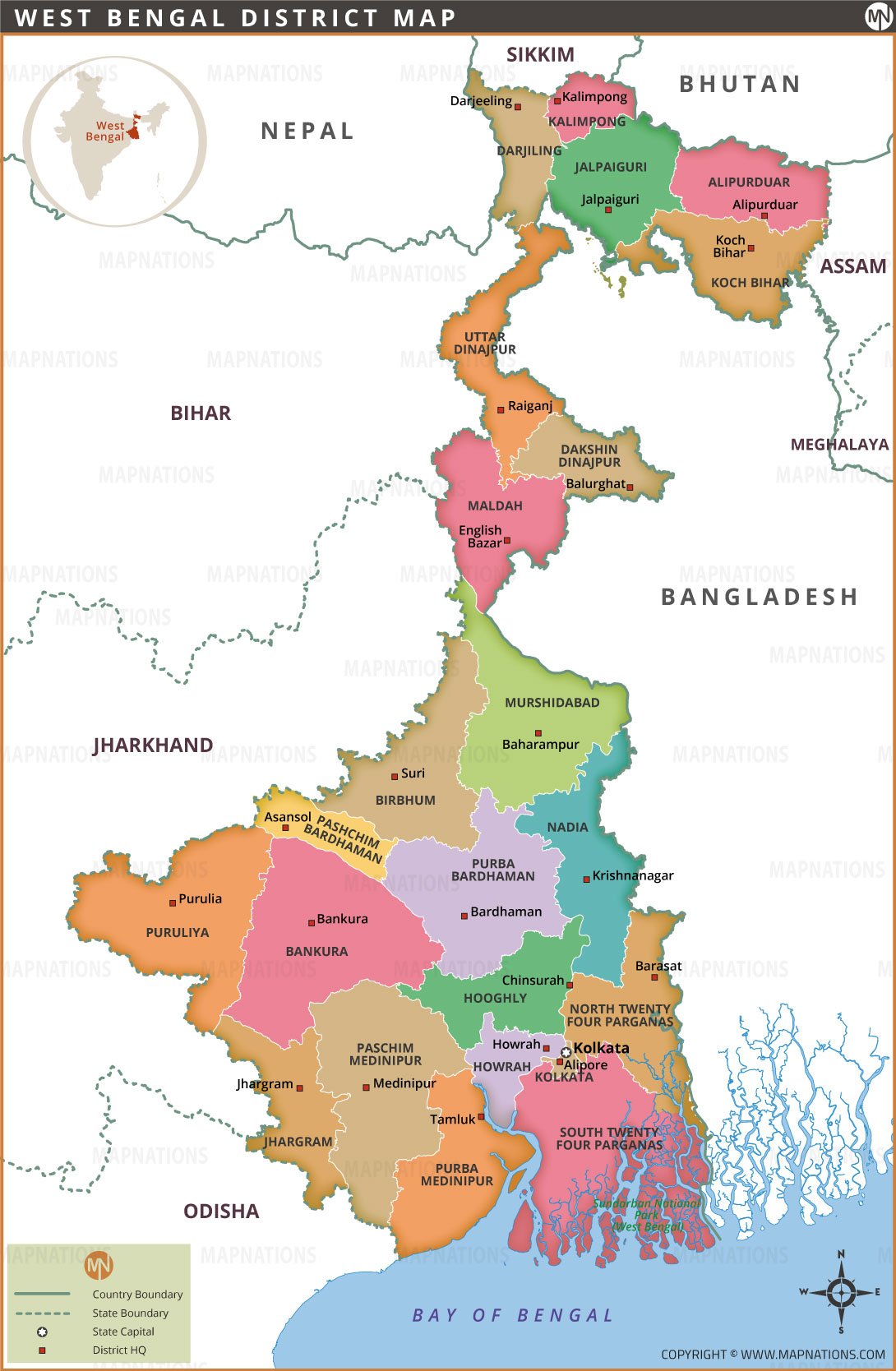 West Bengal District Map
