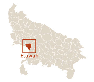 Where is Etawah district located in Uttar Pradesh, India? Location map highlighting Etawah within the state.