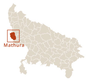 Location map of Mathura district highlighting its position in western Uttar Pradesh, India.