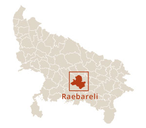 Location map of Raebareli district in Uttar Pradesh, India, highlighting its position within the state.