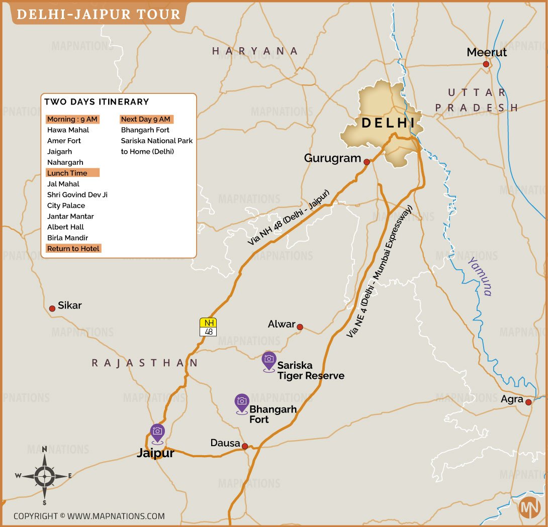 delhi-jaipur-tour-map