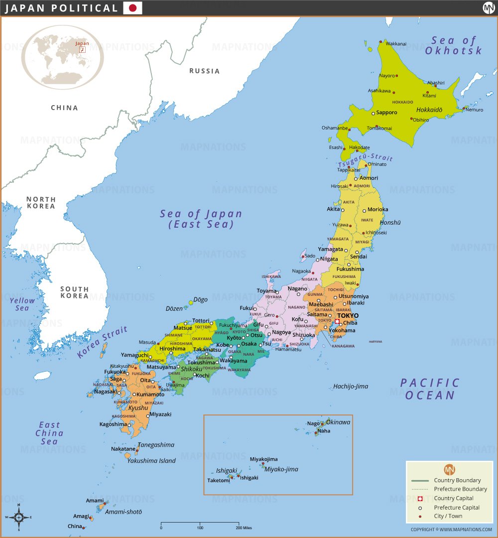 Political Map Of Japan Prefectures Cities And Capitals Political Map Of Japan Prefectures Cities And Capitals