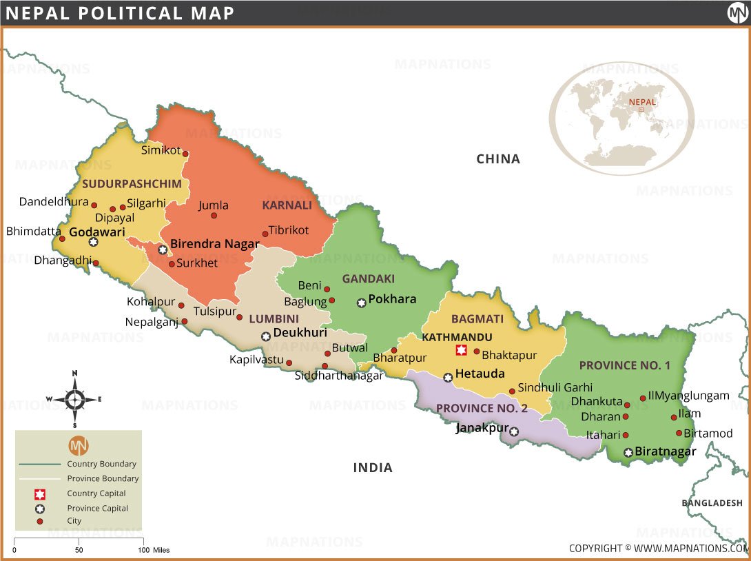 Nepal Political Map Map of Nepal