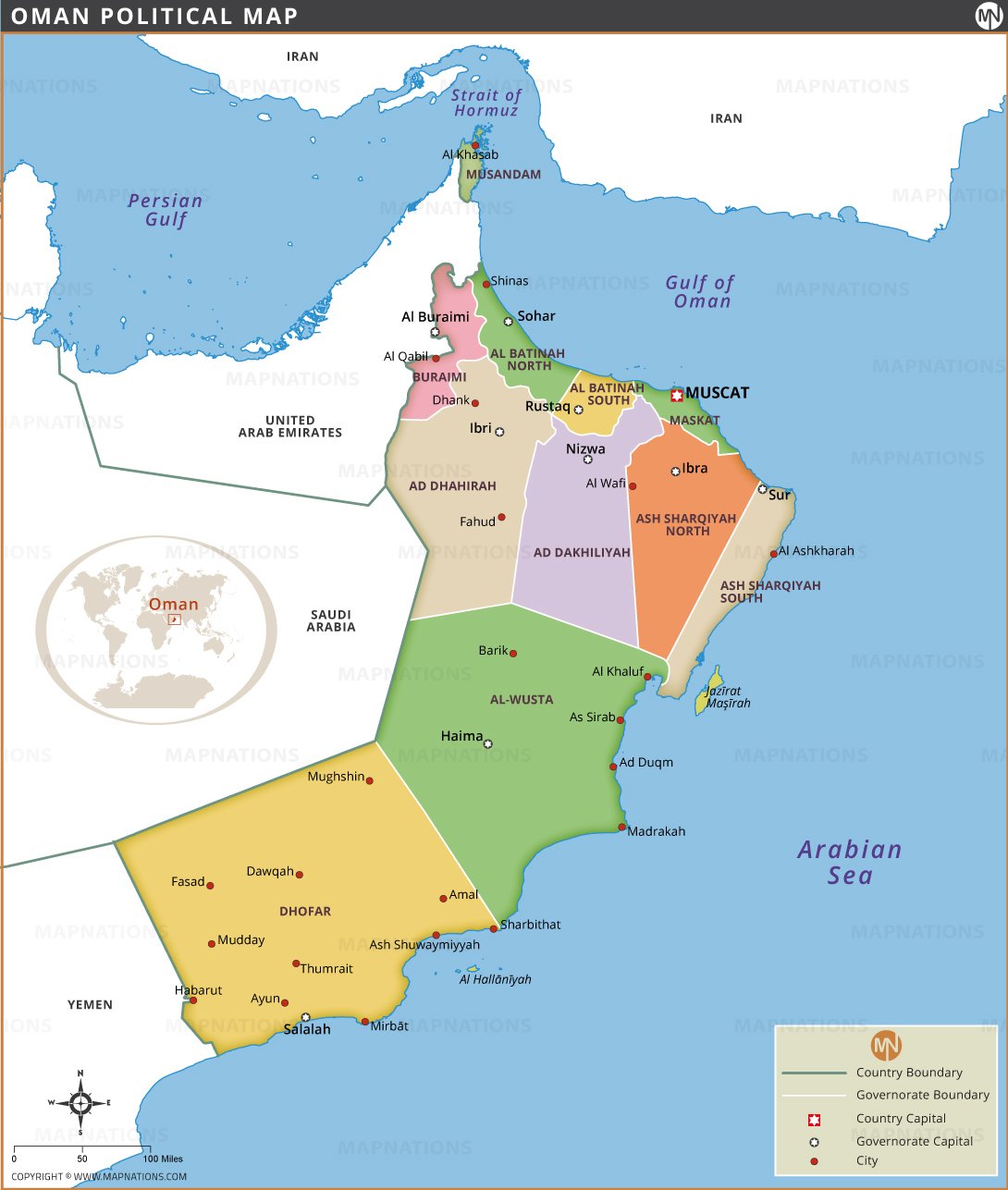 Oman Political Map State Map Of Oman Governorates Capitals And 