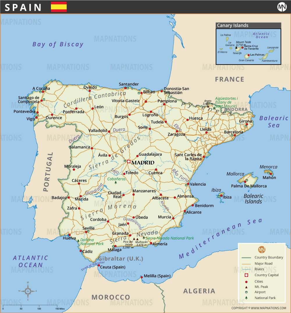 Spain Political Map With Provinces Capitals And Boundaries