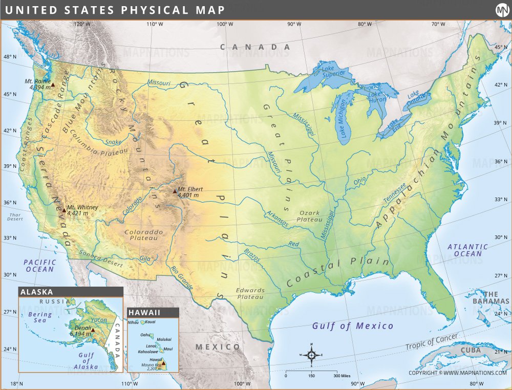 Physical Map of United States