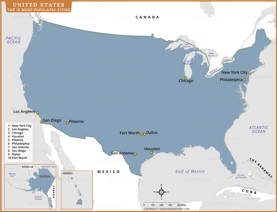 Top 10 Populated Cities in USA Map thumb