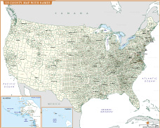 USA County map with Names thumb