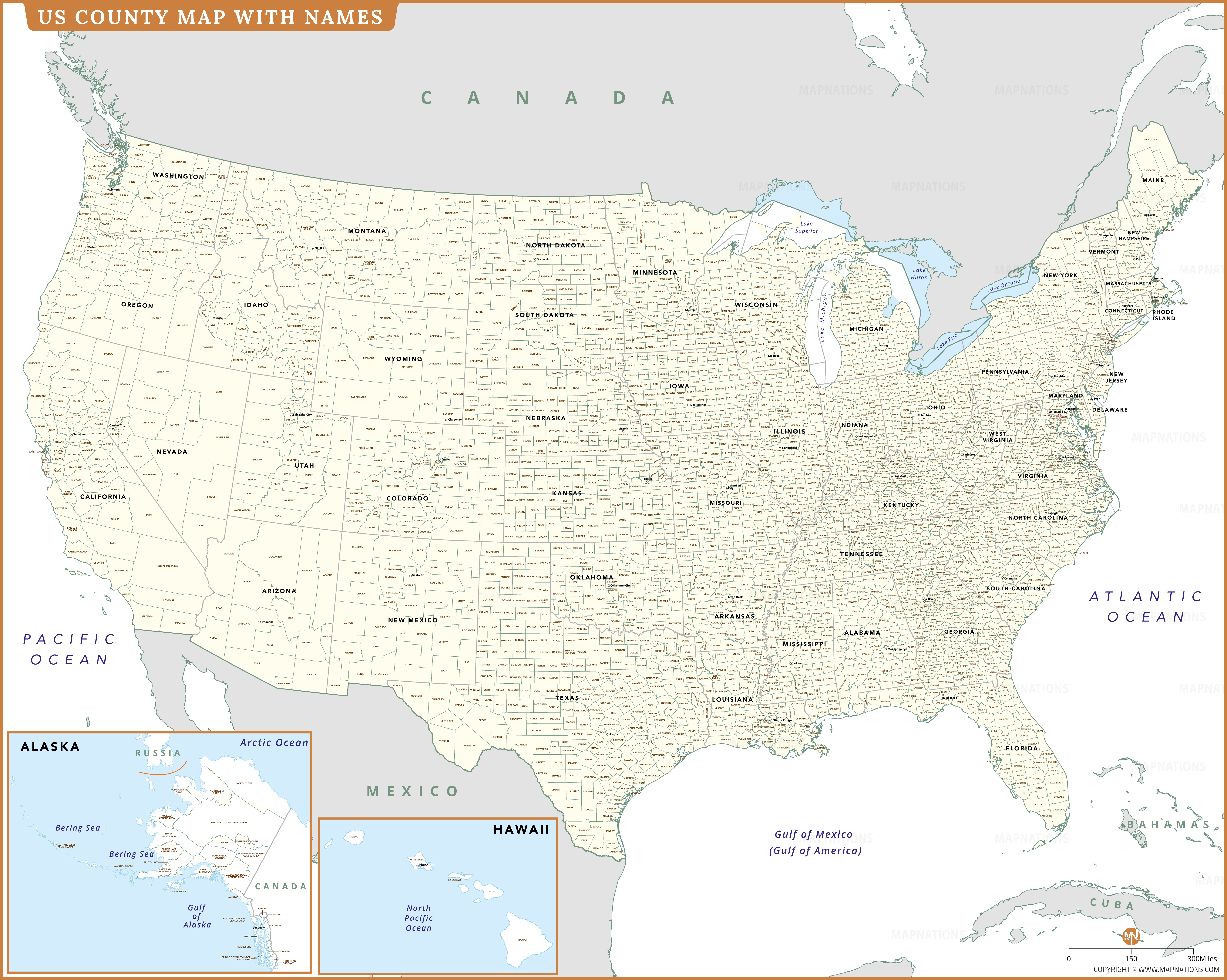 USA County map with Names thumb