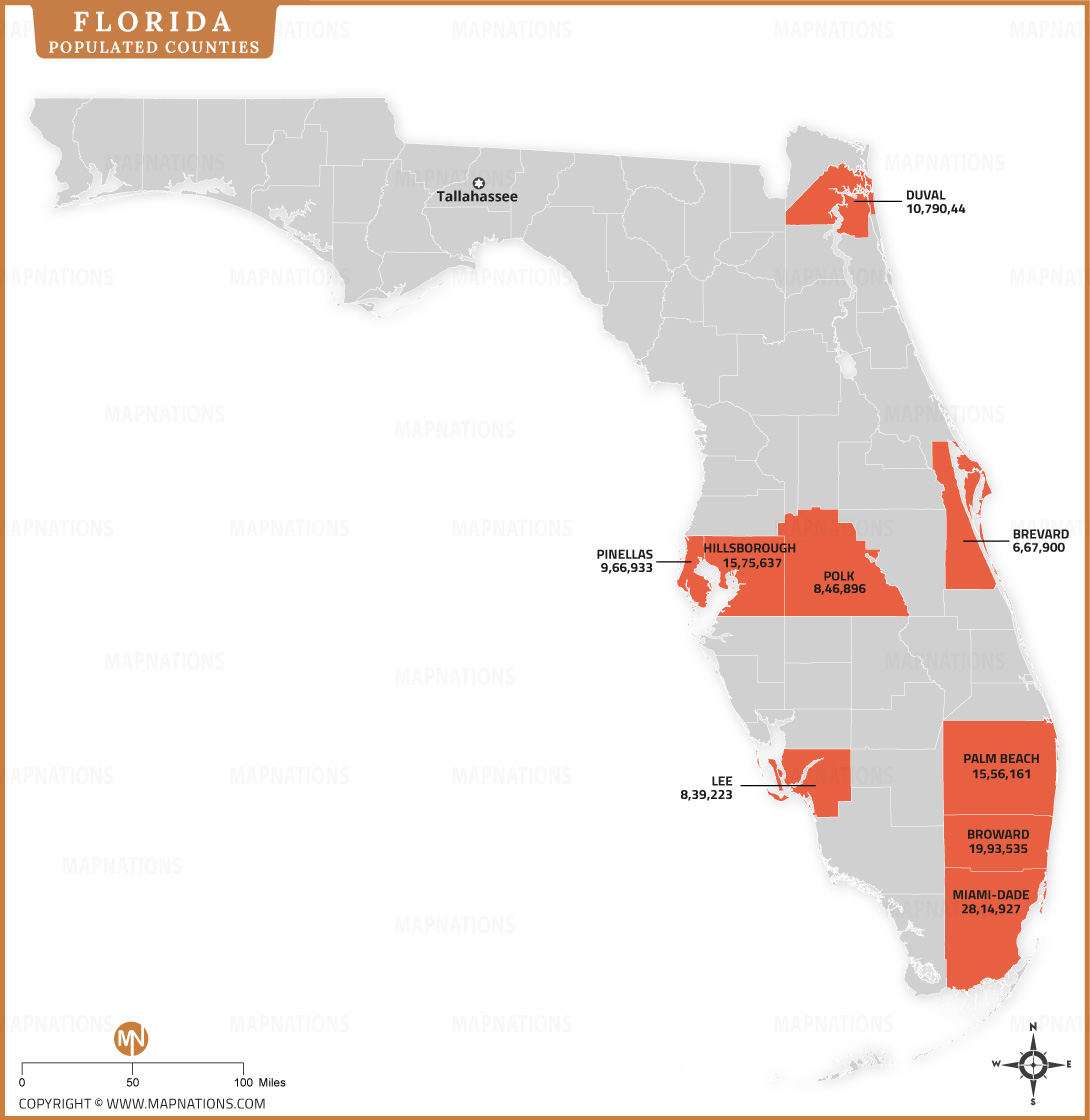 Most Populated Counties in Florida Map-thumb
