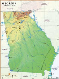 Georgia Physical Map – Mountains, Rivers, Plains and Lakes