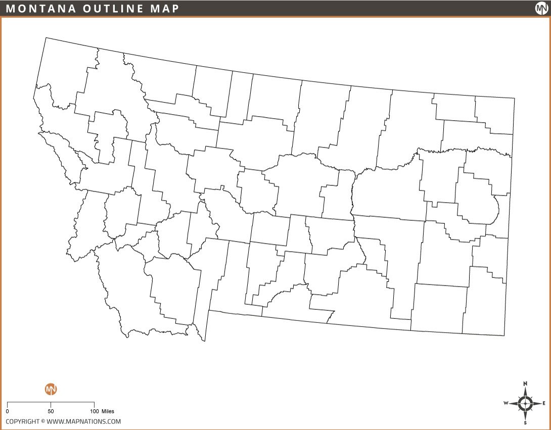 Montana Outline Map with County - Montana Outline Map 