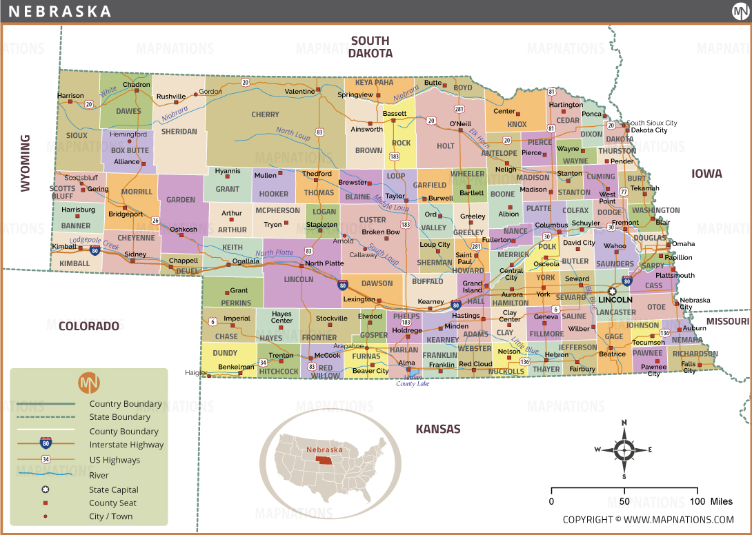 Nebraska Map Counties Cities Highways Rivers And Attractions Nebraska Map Counties Cities Highways Rivers And Attractions