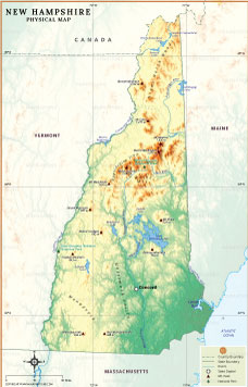 New Hampshire Physical Map thumb