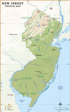 New Jersey Physical Map thumb