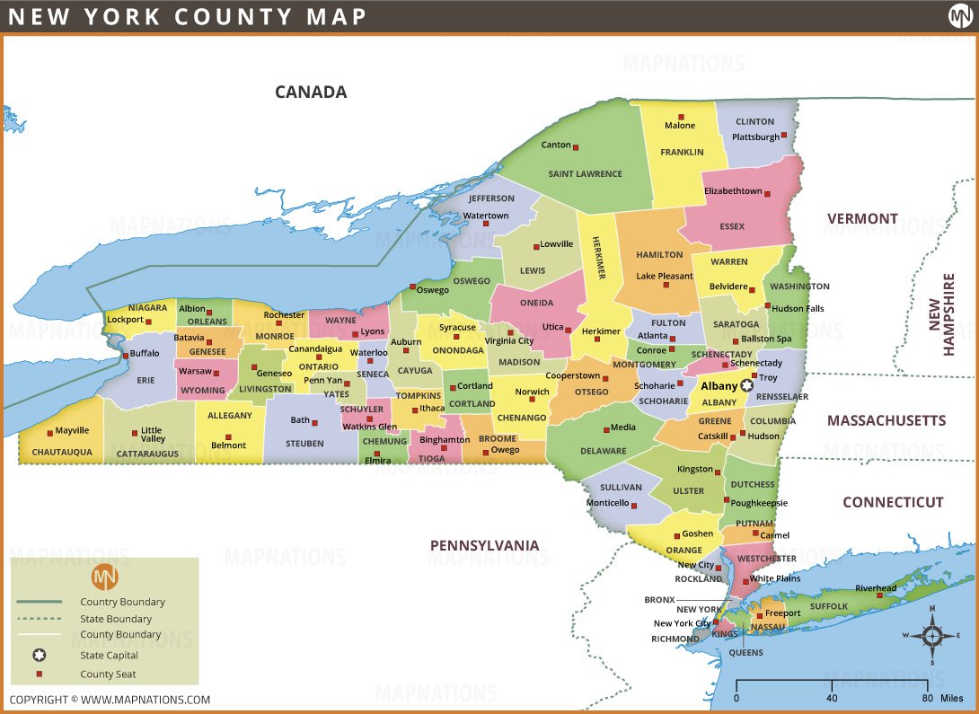 York County Map Detailed Counties - New York County Map
