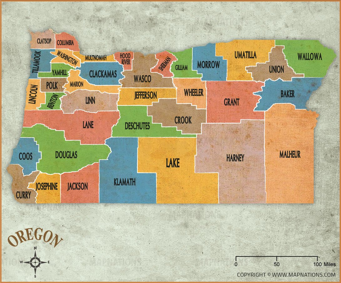 Vintage Oregon County Map