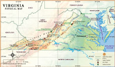 Virginia State Physical Map thumb