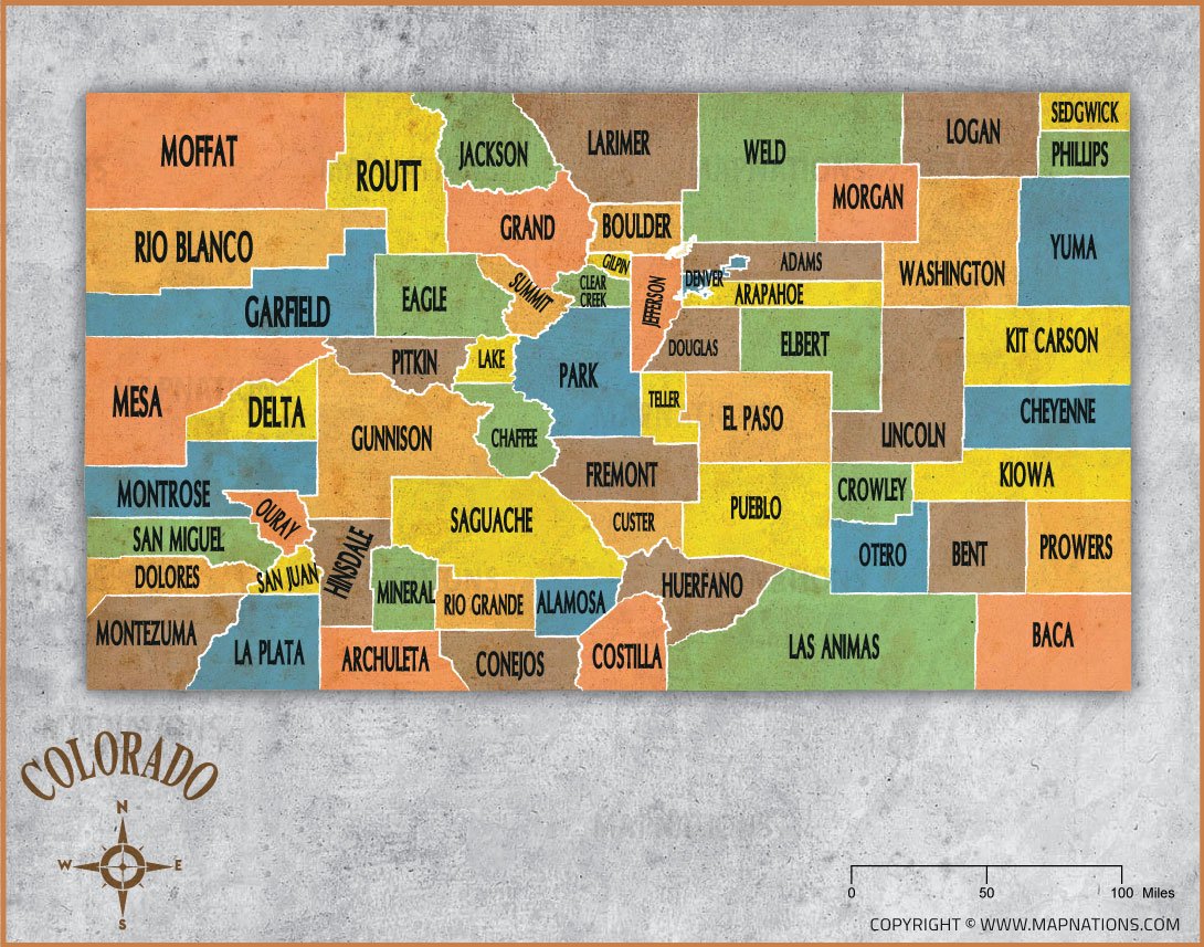 Vintage Colorado County Map