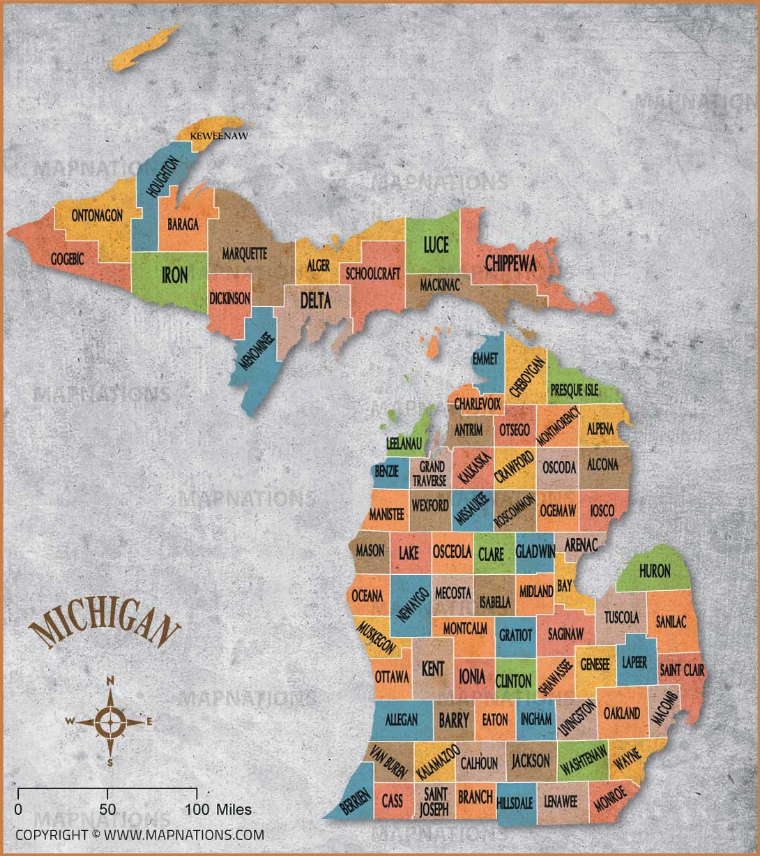 Vintage Michigan County Map