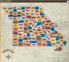 Missouri Vintage County Map thumb