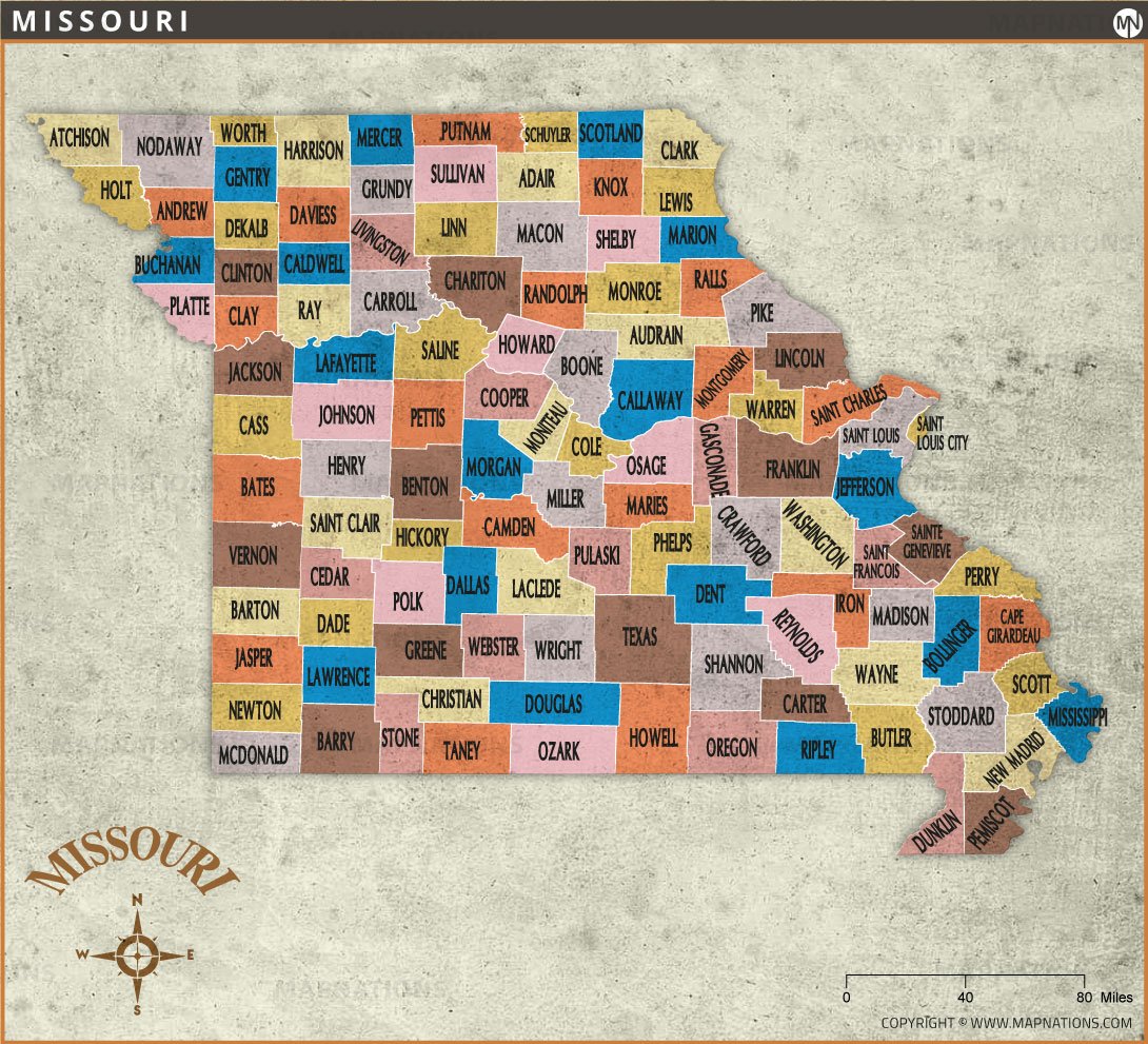 Vintage Missouri County Map