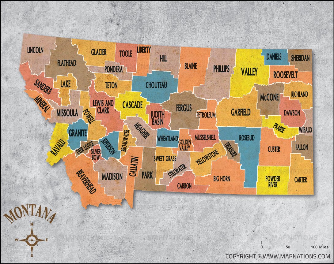 Vintage Montana County Map