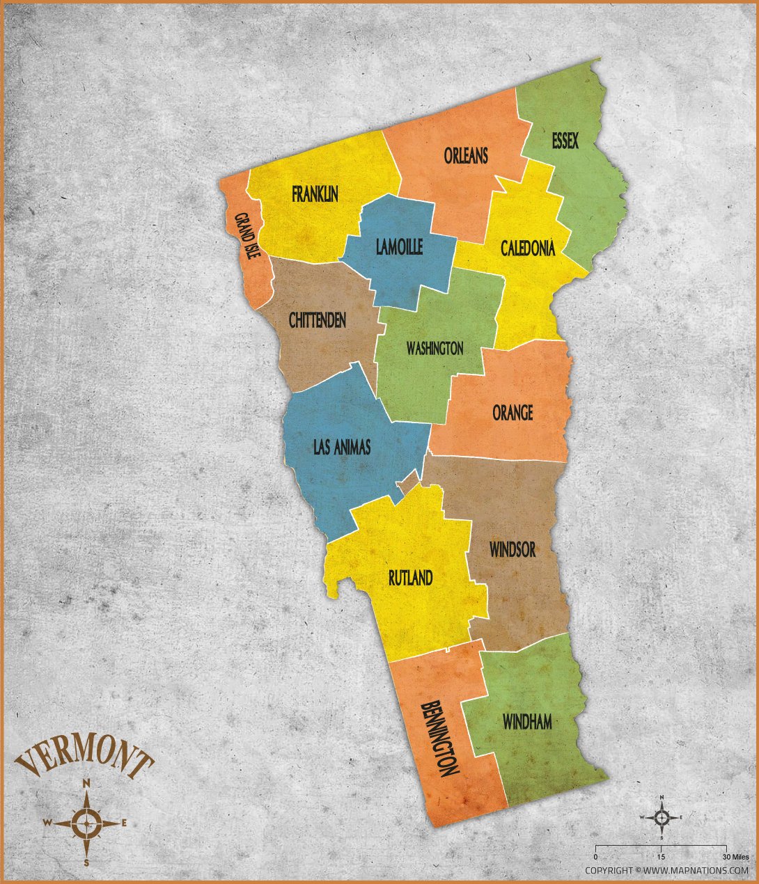 Vintage Vermont County Map