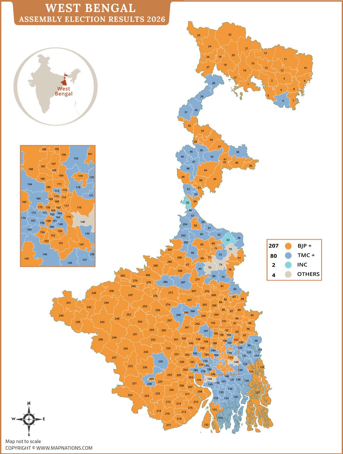 West Bengal Assembly Election Results Map 2026