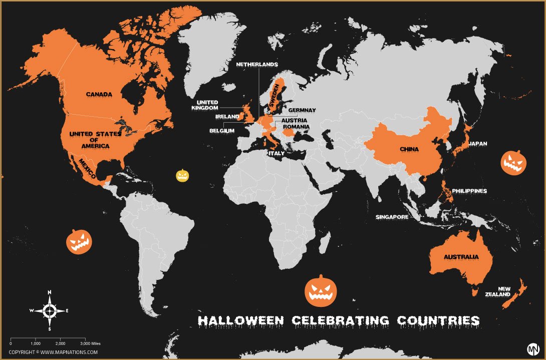 Halloween Celebrating Countries Map