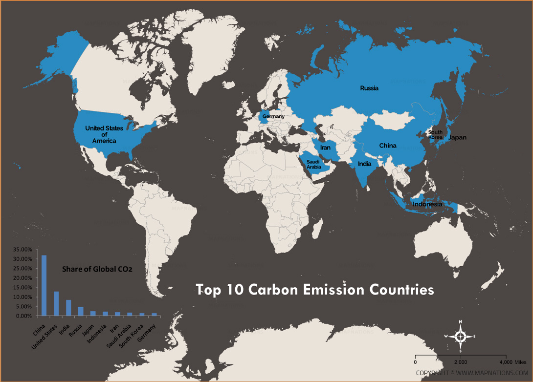 Top 10 Carbon Emission Countries Map