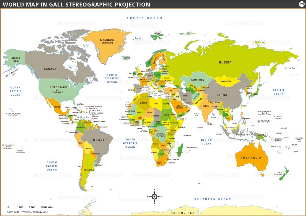 World Map in Gall Stereographic Projection