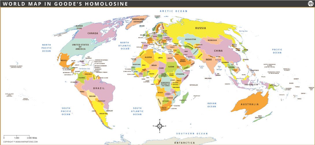 World Map in Goode Homolosine Projection