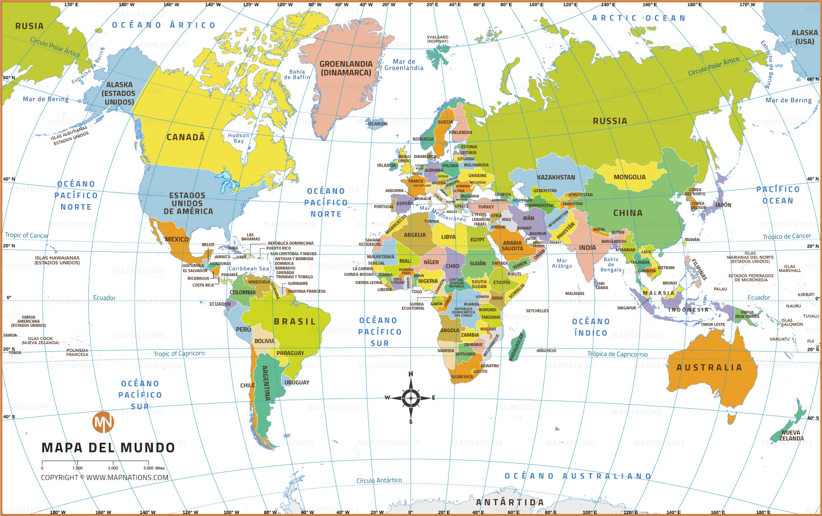 World Map in Spanish