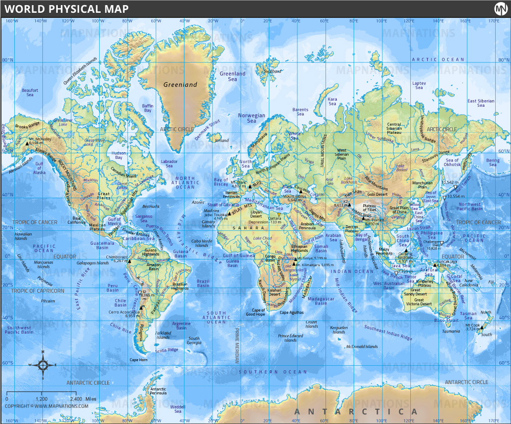 World Physical Map Detailed Topographic And Geographic Features