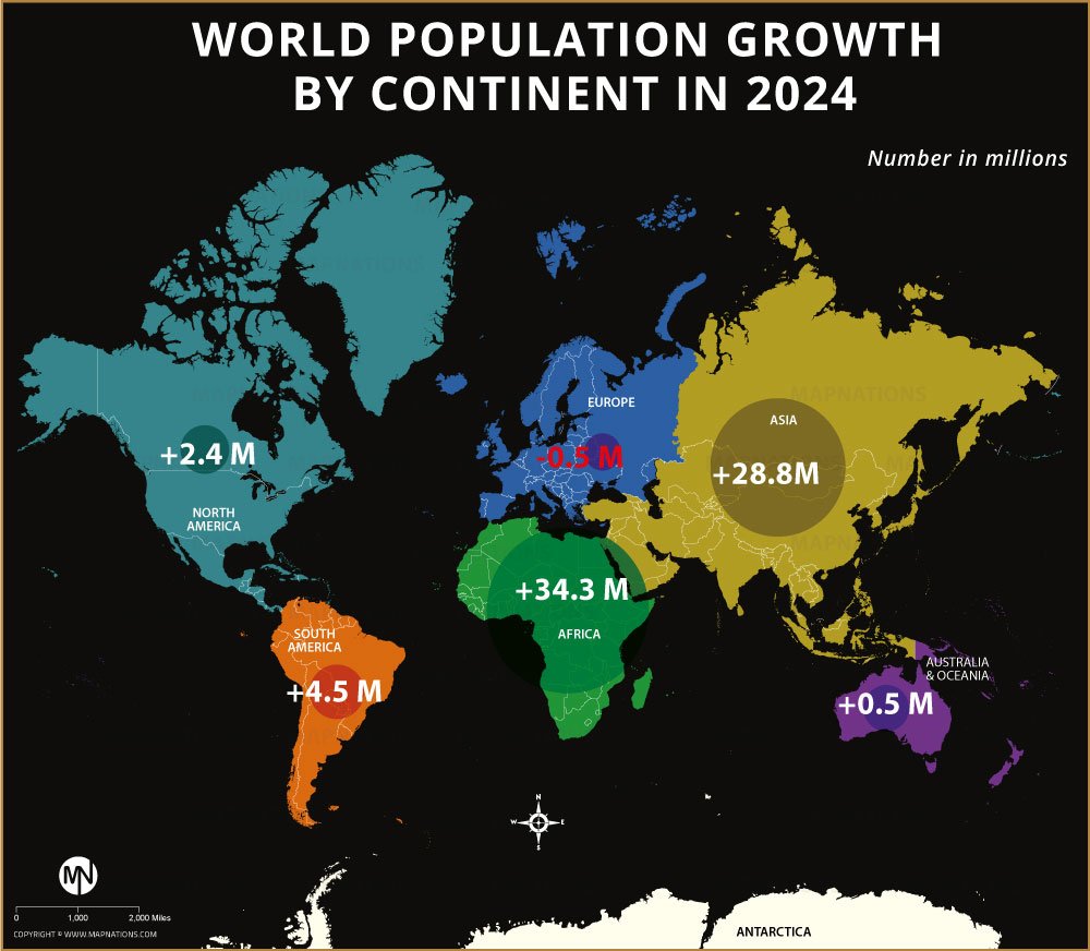 World population growth by continent in 2024