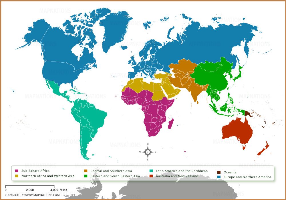 Map of Sustainable Development Goals (SDGs) World Regions